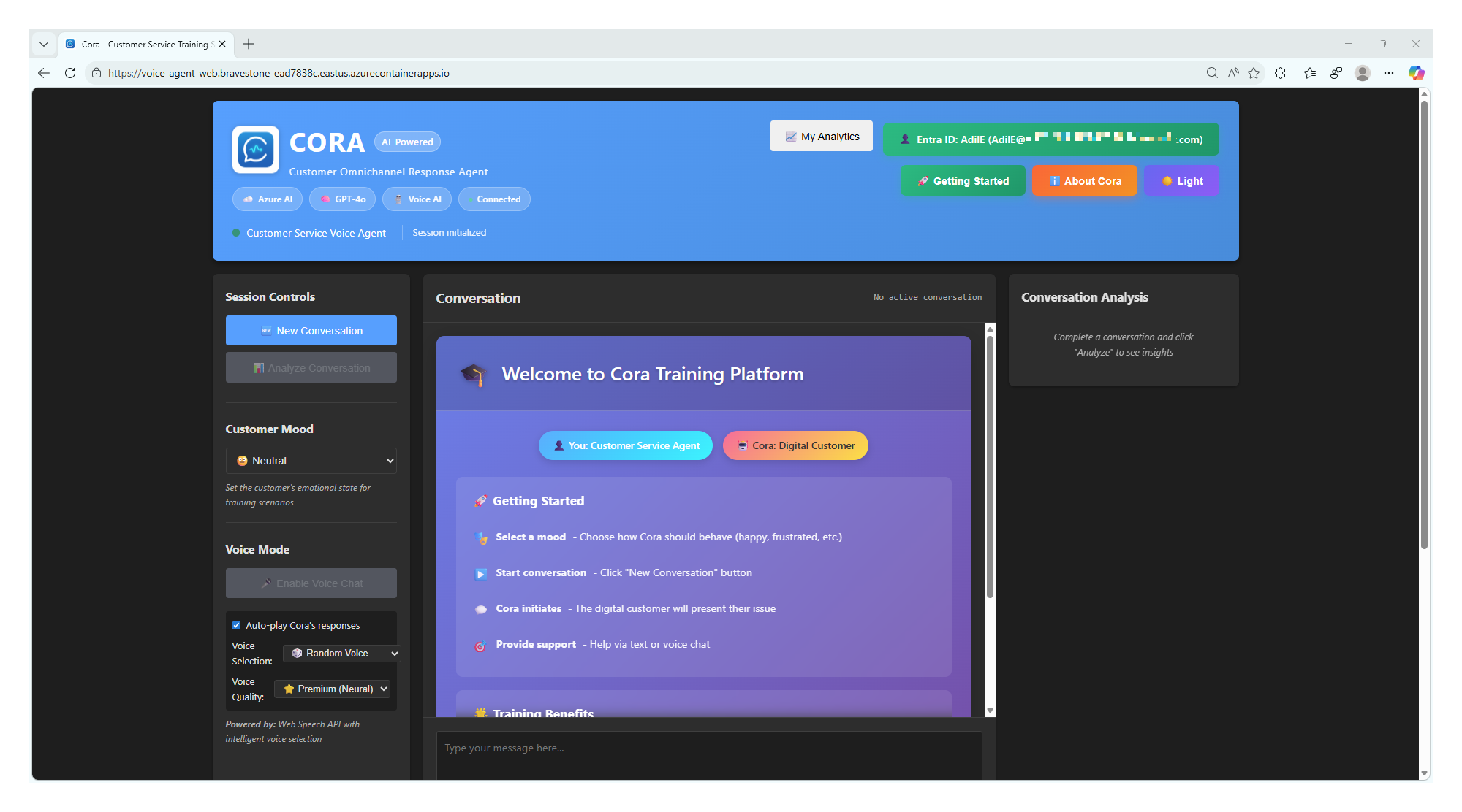 CORA application running in browser