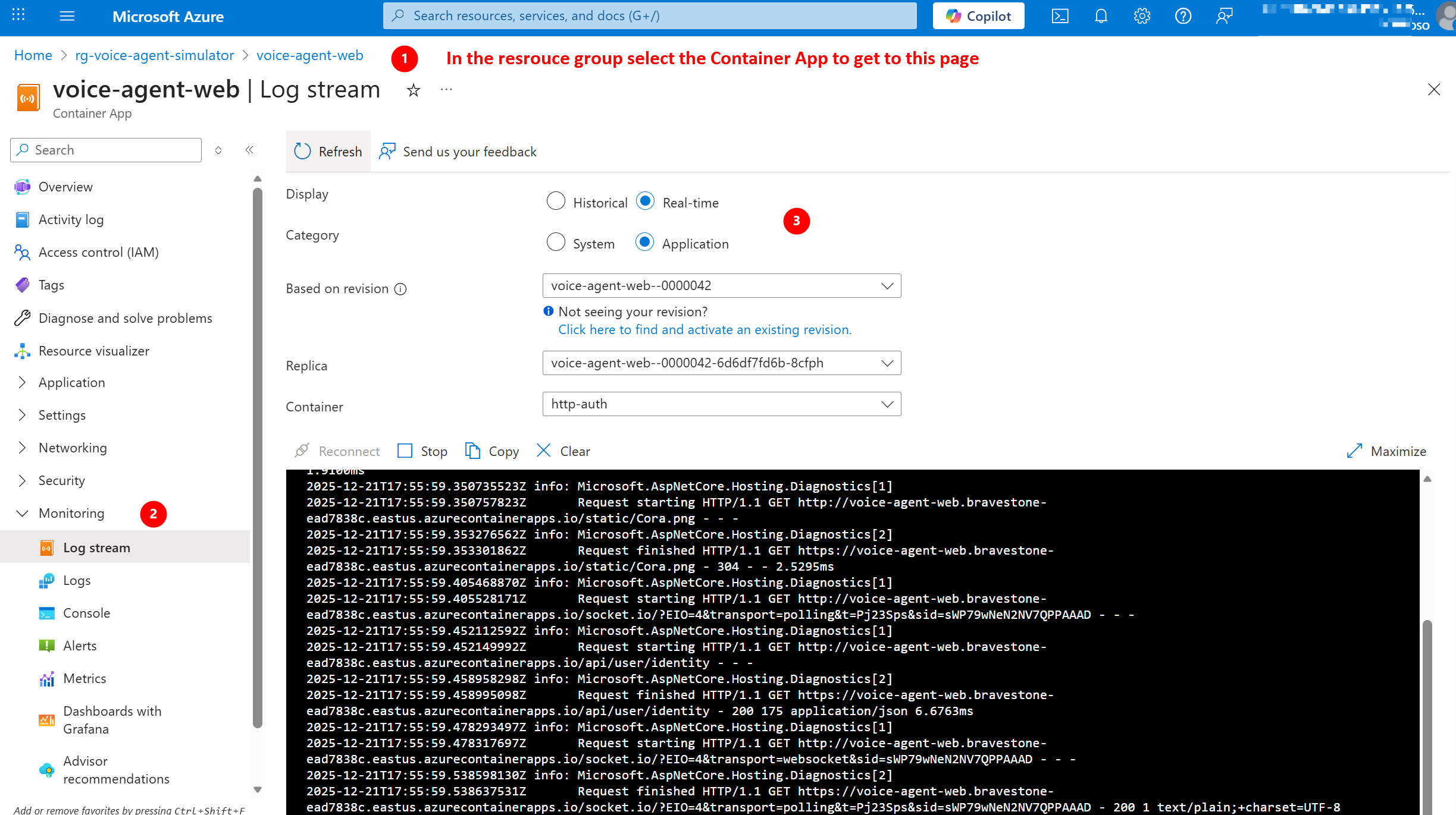 Container Apps Log Stream